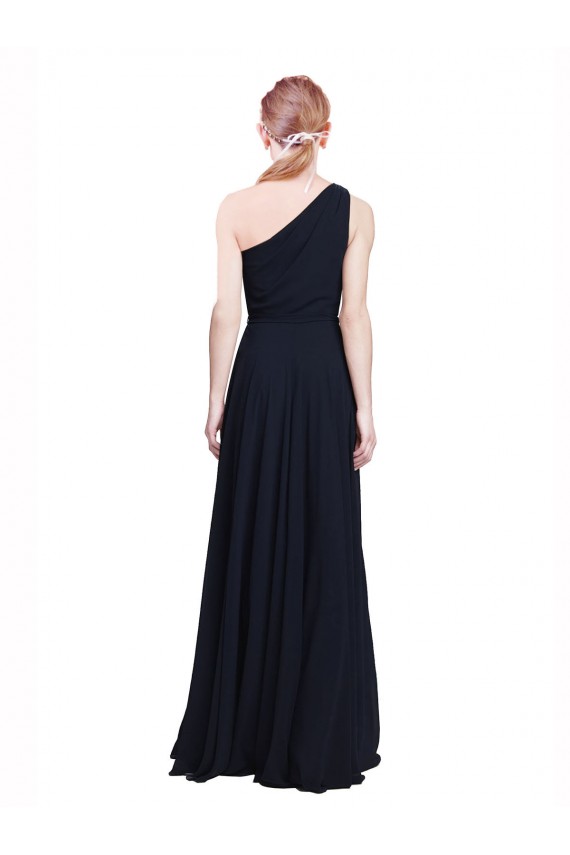 Long Chiffon Bridesmaid Dress with One Shoulder Neckline And Belt