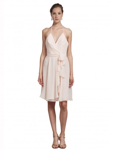 Shop Short Knee Length Wrap Chiffon Halter Bridesmaids Dress Melbourne