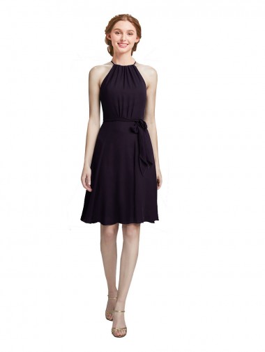 Shop Short Knee Length High Neck Chiffon Bridesmaids Dress Melbourne