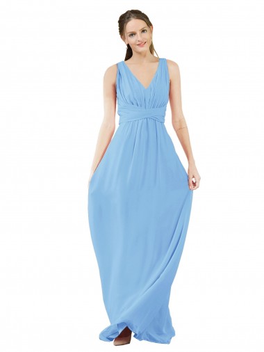 Shop Long V-Neckline Chiffon Bridesmaid Dress with Twisted Waist Melbourne