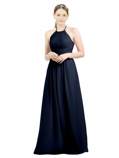 Shop Halter High Neck Long Chiffon Bridesmaid Dress with Open Back Melbourne