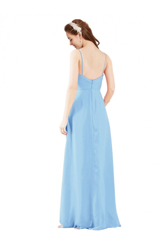 Pleated Low Back Long V-Neck Chiffon Bridesmaid Dress with Thin Straps Melbourne