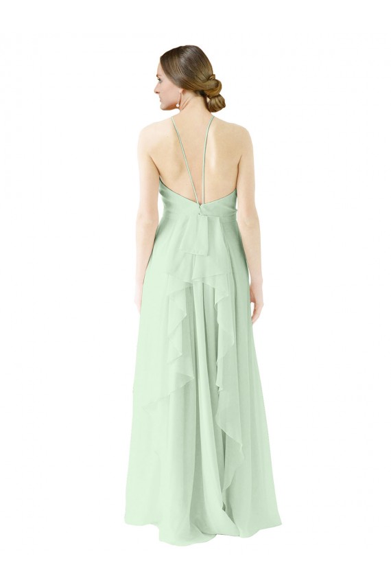 Front halter Neckline and Deep Back Long Chiffon Bridesmaid Dress