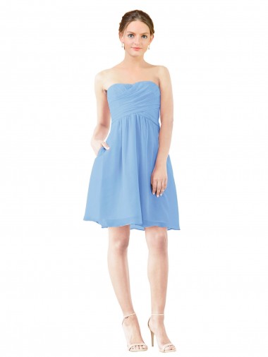 Shop Short Knee Length Chiffon Cocktail Bridesmaid Dress with Twisted Strapless Sweetheart Neckline Melbourne