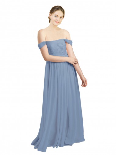 Long Floor Length Chiffon Bridesmaid Dress with Fluttering Off the Shoulder Straps Melbourne