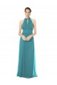Ruched Long Chiffon Halter Bridesmaid Dress with Tie Back and Tails Melbourne