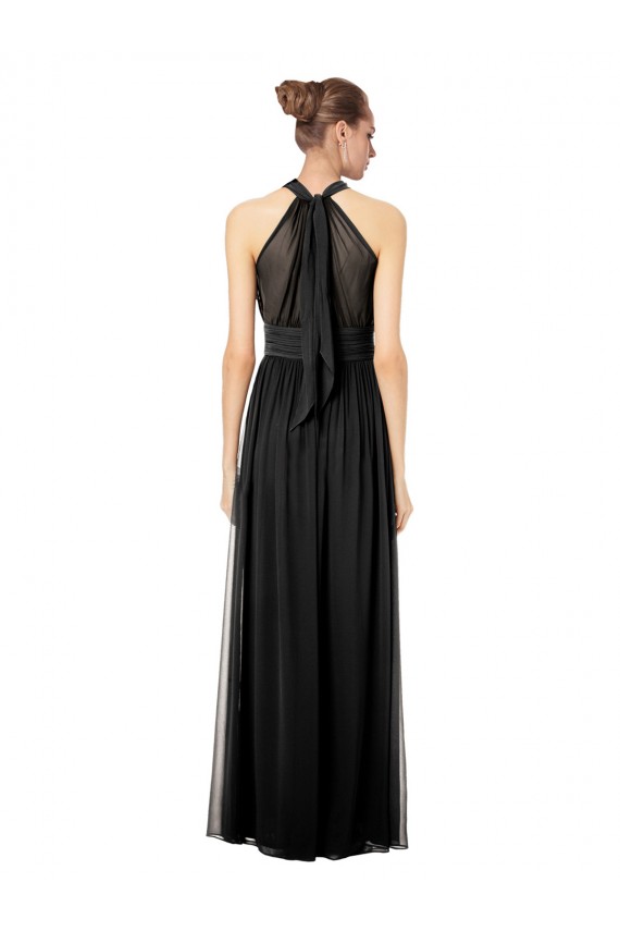 Ruched Long Chiffon Halter Bridesmaid Dress with Tie Back and Tails Melbourne