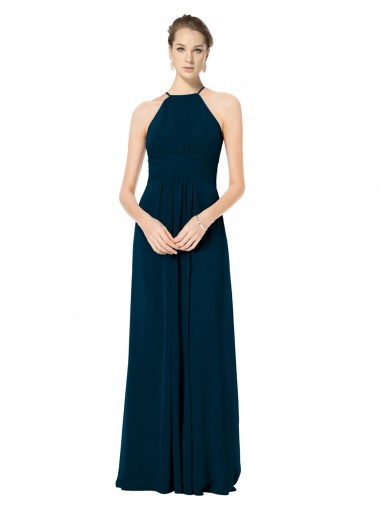 Shop Spaghetti Strap Long Chiffon Halter A-Line Bridesmaid Dress Melbourne