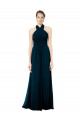 Keyhole Back Long Chiffon Halter Dress with Halter Straps Cross Neck