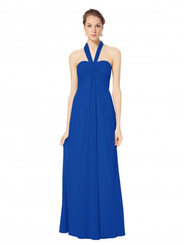 Sleeveless Long Chiffon Empire Gown with Pleated Halter Straps Melbourne