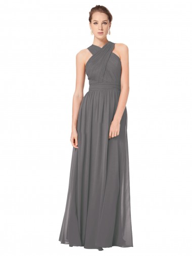 Shop Long Chiffon Halter Bridesmaid Dress Keyhole Back Melbourne
