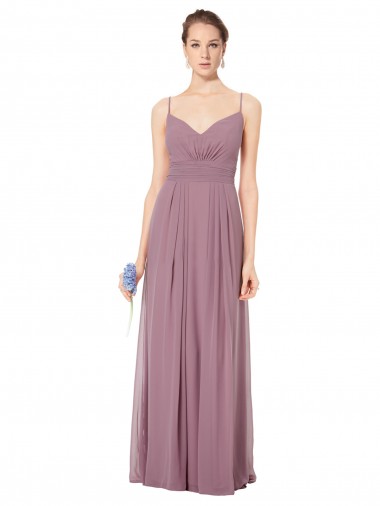 V-Neck Spaghetti Strap Open Back Long Chiffon Bridesmaid Dress Melbourne