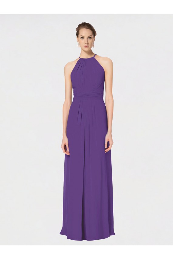 Long Chiffon Spaghetti Strap Halter Bridesmaid Dress