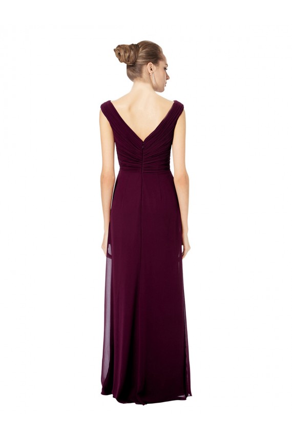 Long Chiffon Strapless Bridesmaid Dress with Wide Front and Back V-Neckline Melbourne