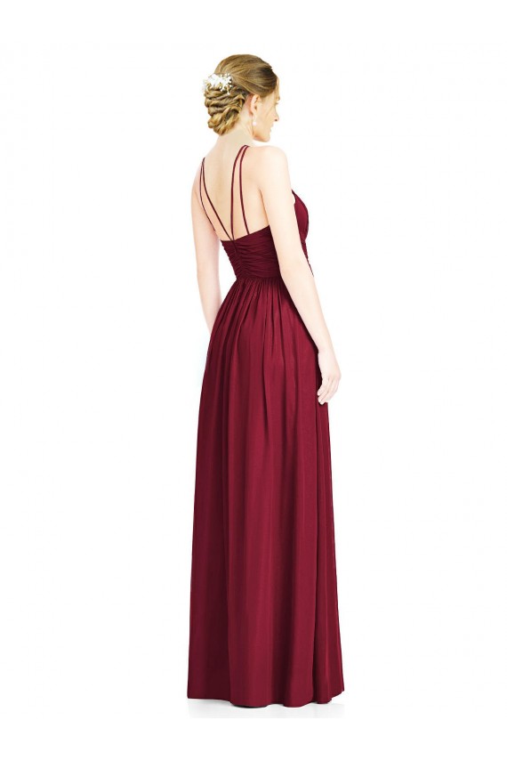 Halter Neck Open Back Draped Chiffon Bridesmaid Dress