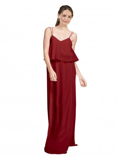 Shop Long Chiffon Bridesmaid Dress with Slim Straps and Open Back Melbourne