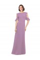 Long Chiffon Bridesmaids Dress with Flounced Sleeve Detail and Criss Cross Back Melbourne