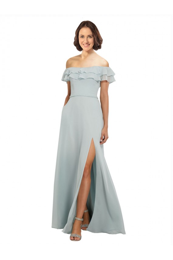 Luxe Chiffon Bridesmaids Dress with Off the Shoulder Flounced Neckline Melbourne