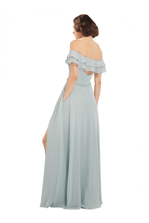 Luxe Chiffon Bridesmaids Dress with Off the Shoulder Flounced Neckline Melbourne