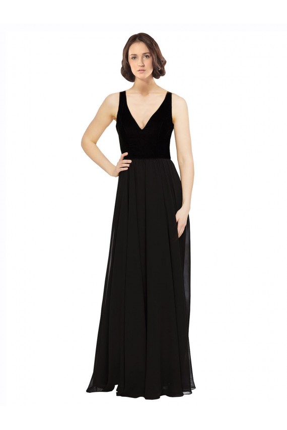 Stretch Velvet and Chiffon Bridesmaids Dress with V-Neckline Melbourne