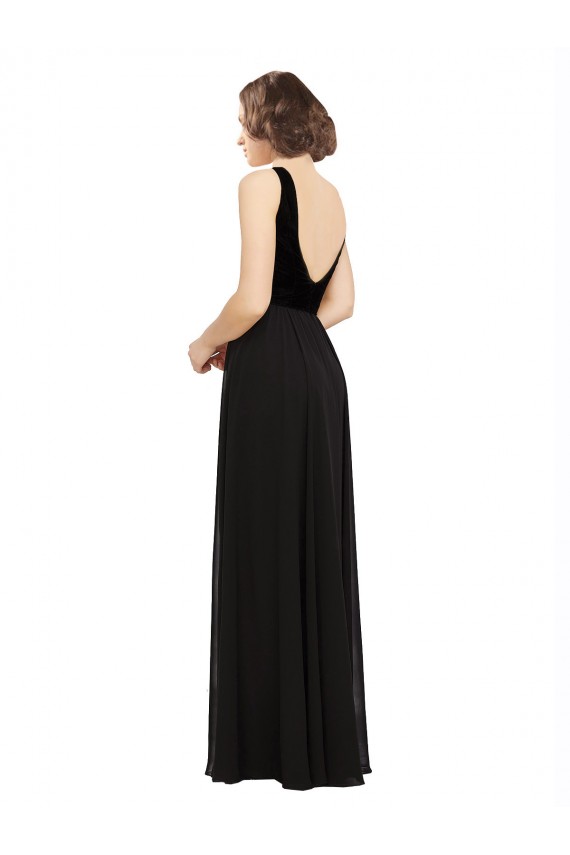 Stretch Velvet and Chiffon Bridesmaids Dress with V-Neckline Melbourne