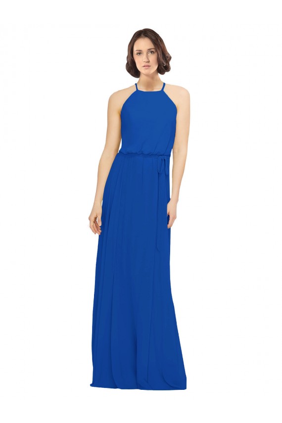 Long Jewel Neckline Chiffon Bridesmaids Dress wit Chiffon Tie Sash Melbourne