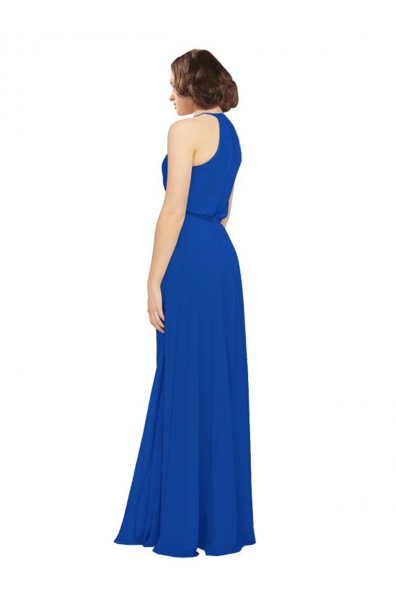 Long Jewel Neckline Chiffon Bridesmaids Dress wit Chiffon Tie Sash Melbourne