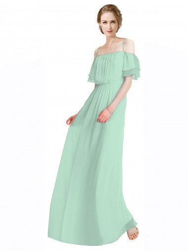 Spaghetti Straps Long Chiffon Off-The-Shoulder Bridesmaid Dress with Double Flounce Sleeves Melbourne