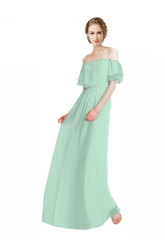 Spaghetti Straps Long Chiffon Off-The-Shoulder Bridesmaid Dress with Double Flounce Sleeves Melbourne