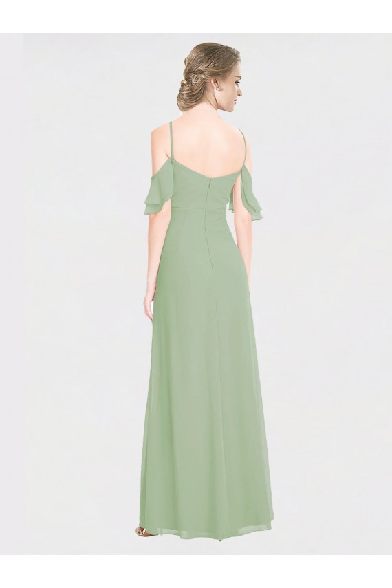 Long Chiffon Off-The-Shoulder Bridesmaid Dress with Double Flounce Sleeves Melbourne