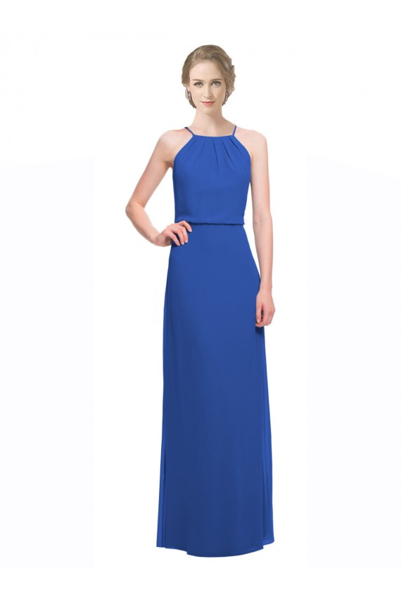 Long Chiffon Spaghetti Strap Bridesmaid Dress with Blouson Top Melbourne