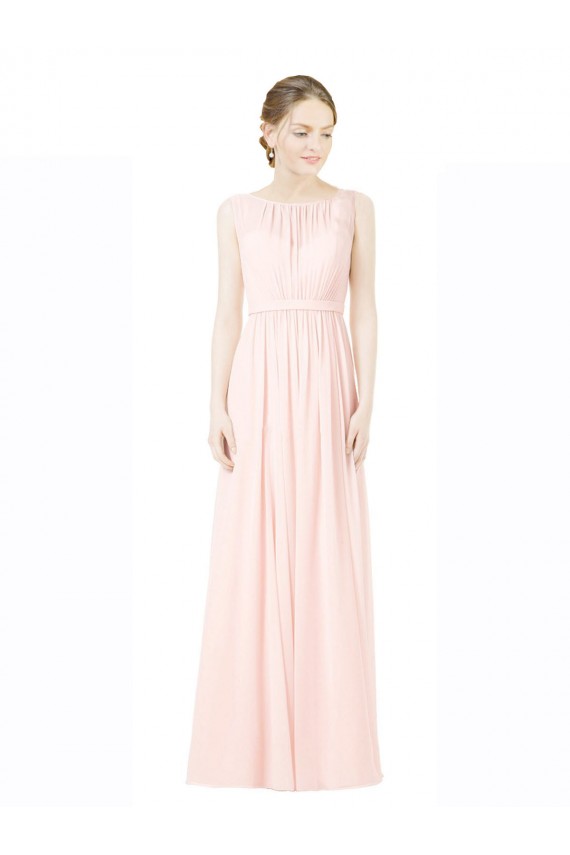 Long Chiffon Sleeveless Bridesmaid Dress with Sheer Illusion Top and V-Back Melbourne