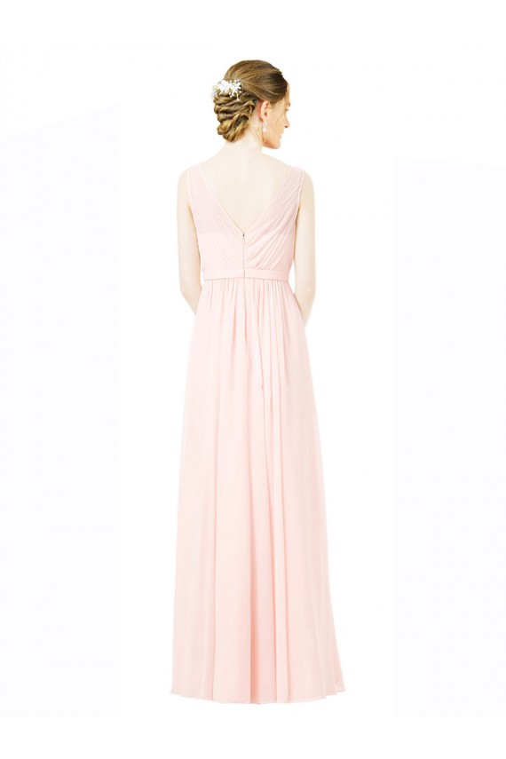 Long Chiffon Sleeveless Bridesmaid Dress with Sheer Illusion Top and V-Back Melbourne