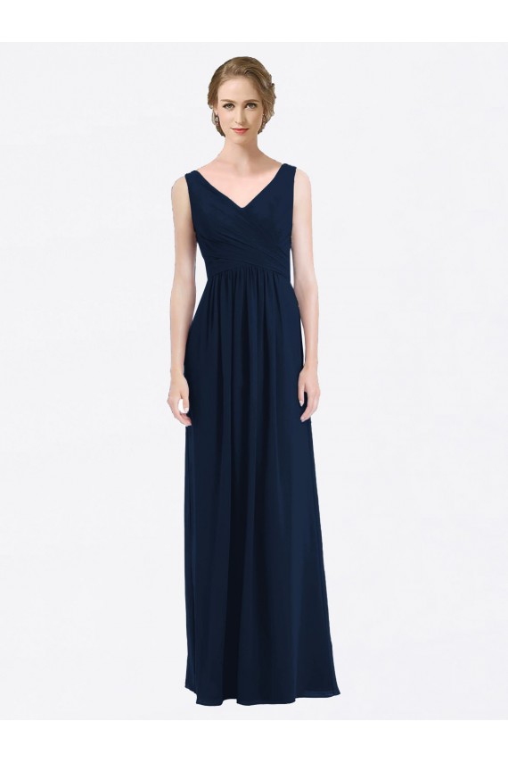 Long Chiffon V-Neck Sleeveless Bridesmaid Dress with Criss-Cross Pleated Bodice Melbourne