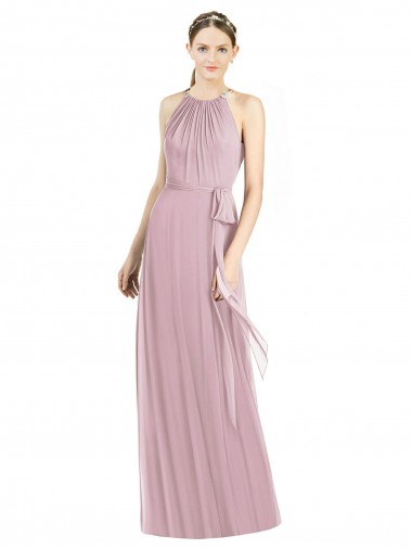 Shop Shirred Halter Neck Long Chiffon Bridesmaid Dress Melbourne
