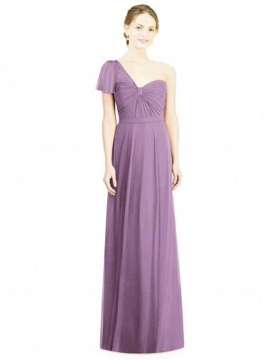 Flutter Sleeves One Shoulder Long Chiffon Bridesmaid Dress Melbourne
