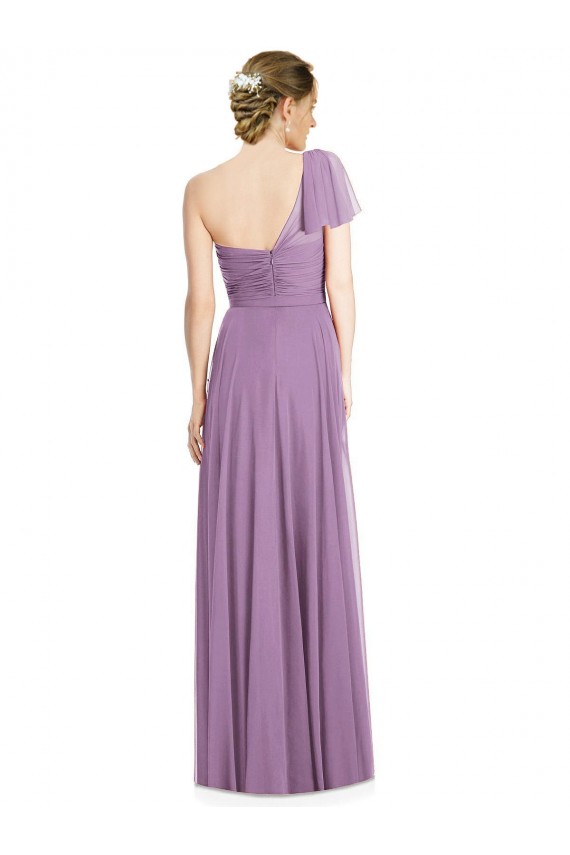 Flutter Sleeves One Shoulder Long Chiffon Bridesmaid Dress Melbourne