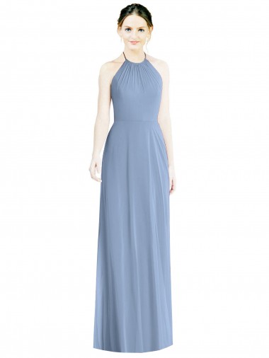 Shop Halter Neck Tie Back Long Chiffon Bridesmaid Dress Melbourne
