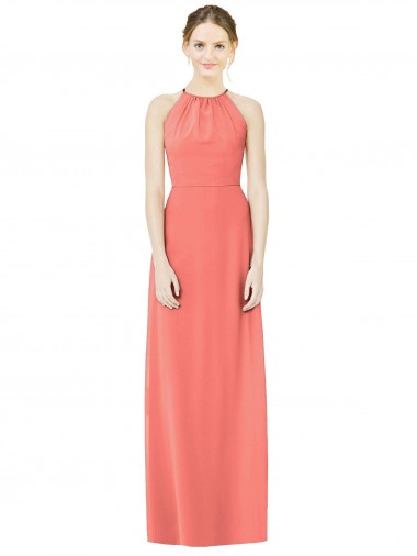 Shop Open Back Shirred Halter Chiffon Bridesmaid Dress Melbourne