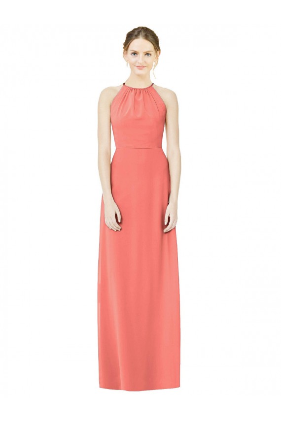 Open Back Shirred Halter Chiffon Bridesmaid Dress