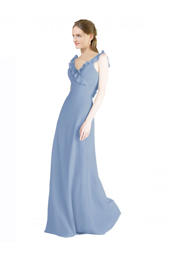 Fluted Chiffon Wrap Bridesmaid Dress with Ruffles V-Neck Melbourne