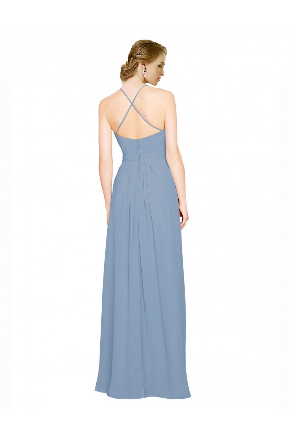 Pleated Halter Neckline A-Line Chiffon Bridesmaid with Criss Cross Back Melbourne