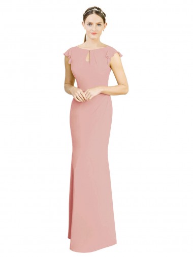 Shop Chiffon Cap Sleeves Long Bridesmaid Dress with Keyhole Melbourne