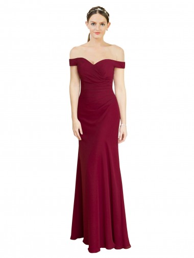 Off the Shoulder Long Chiffon Bridesmaid Dress / Prom Dress with Pleats Melbourne