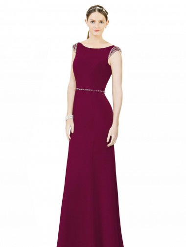 Shop Slim Chiffon Bridesmaid Dress with Embellished Capped Sleeves Melbourne