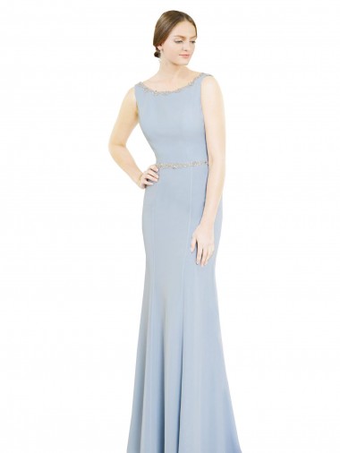 Shop Full Length Chiffon Bridesmaid Dress with Sparkly Neckline and Belt Melbourne