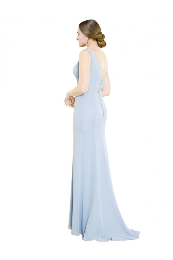 Full Length Chiffon Bridesmaid Dress with Sparkly Neckline and Belt Melbourne