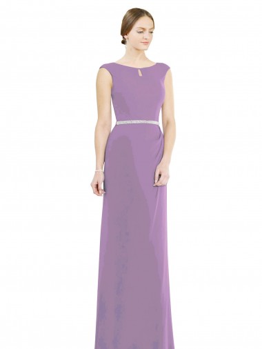 Shop Long Chiffon Bridesmaid Dress with Boat Neckline and Keyhole Melbourne