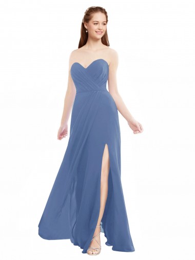 Shop Classic Strapless Bridesmaids Dress with Draped Sweetheart Bodice and Side Slit Melbourne