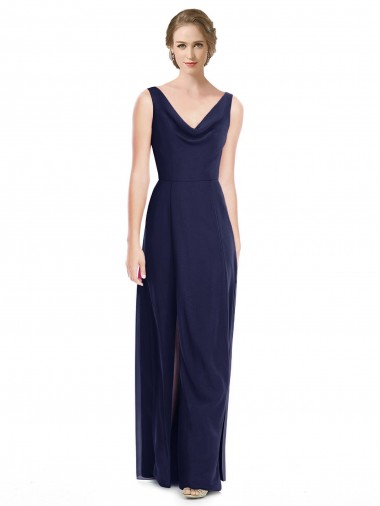 Shop Cowl Neck Deep V-Back Chiffon Bridesmaid Dress with Side Front Slits Melbourne